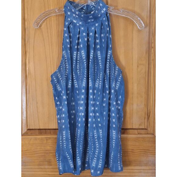 NWOT Calvin Klein Halter Top Women's Medium Blue White Geometric Keyhole Summer - Picture 1 of 8